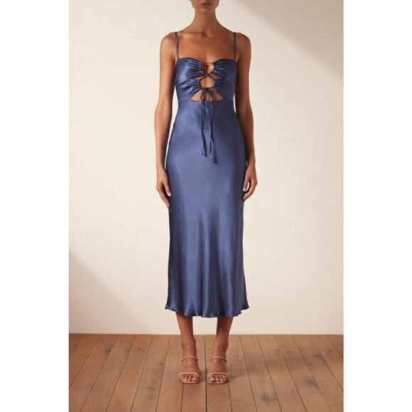 NWOT Shona Joy THALIA LACE UP MIDI DRESS - AEGEAN BLUE sz 12 US - Picture 1 of 12